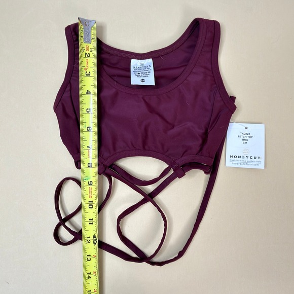 Honeycut Fetch Top Kids Size CM Burgundy NEW Dance Crop Top TAQ122 Wrap Tie - Picture 4 of 7